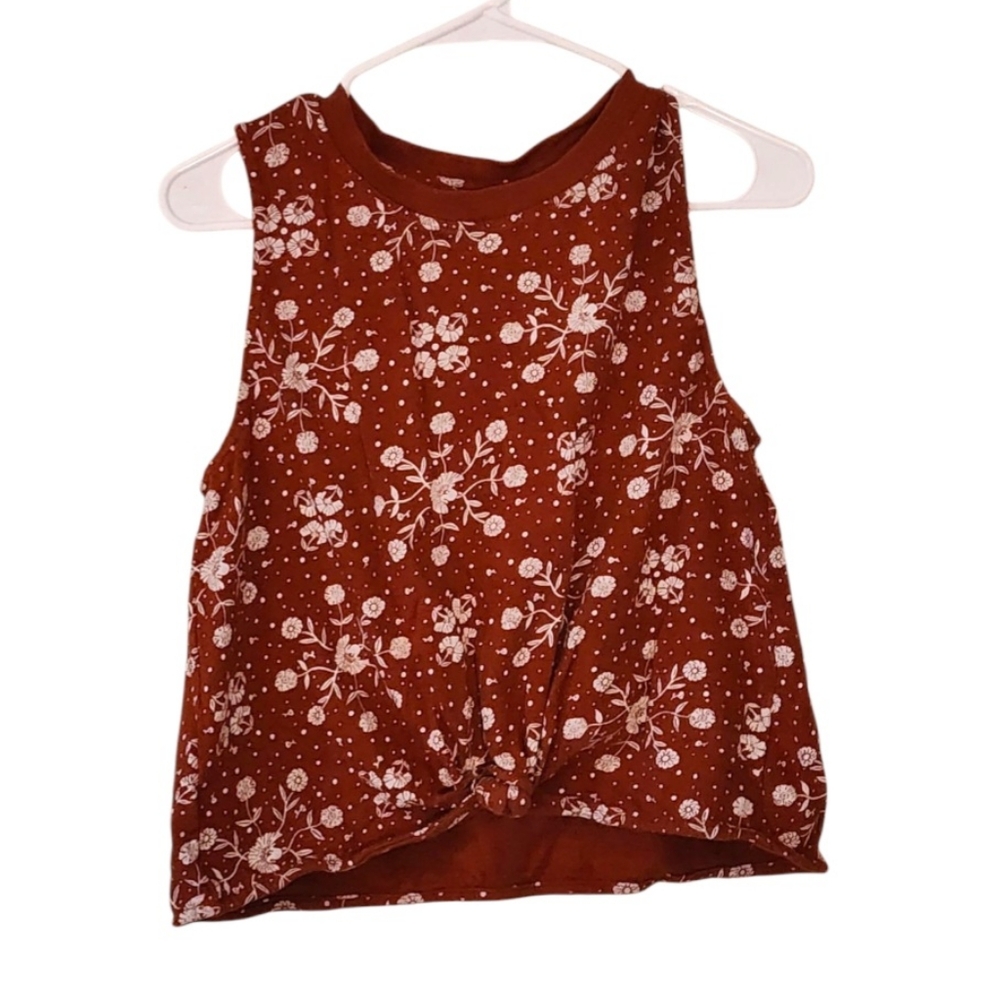 Loft Bandana Print Knot Front Tank Top - Red/Orange, Medium
